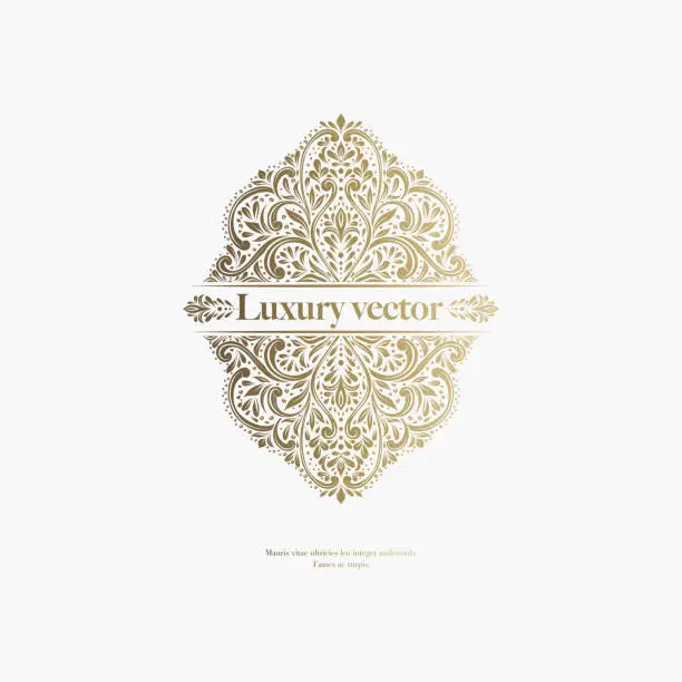 Vector illustration of Golden frame with vector ornament on a white background. Elegant, classic elements. Can be used for jewelry, beauty and fashion industry. Great for logo, emblem, or any desired idea.