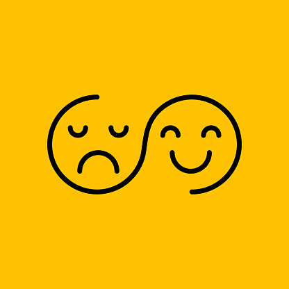 Sad and happy faces. Minimal sign, smile and sadness, grief. Psychologist concept