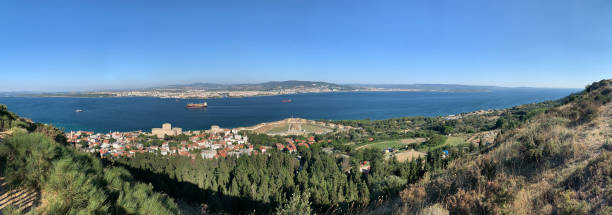 Panoramic aerial view of Çanakkale Panoramic Aerial view of Kilitbahir and Çanakkale dardanelles stock pictures, royalty-free photos & images