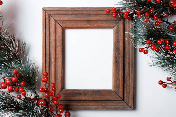 istock Creative frame of Christmas tree branches and decorations with space for text. View from above. Christmas and New Year concept 1443813304
