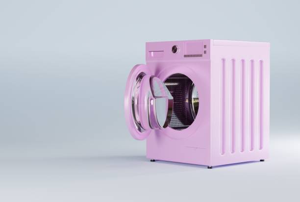 istock Washing machine on a white pastel background. 1443813673