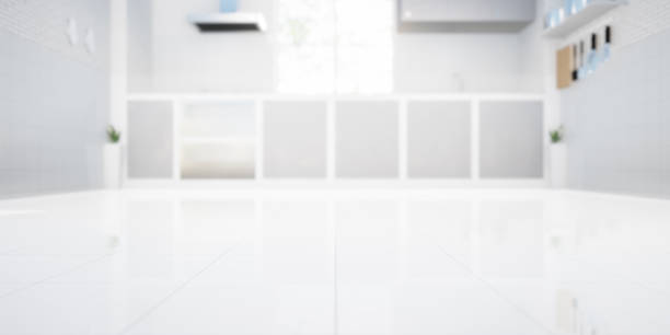 istock 3d rendering of kitchen room, tile floor for background. 1443814747