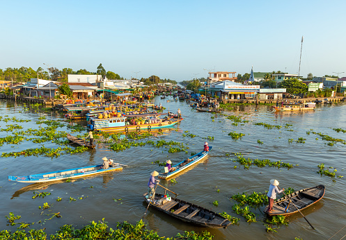 Nga Nam floating market, a typical market of the Mekong Delta