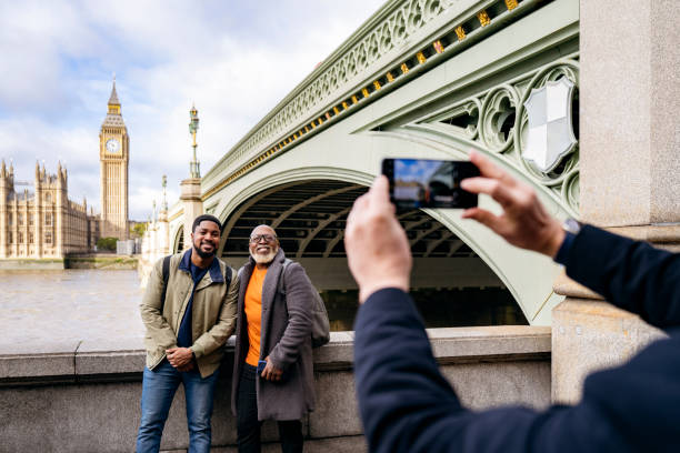 istock Father and son posing for photo while vacationing in London 1443818868