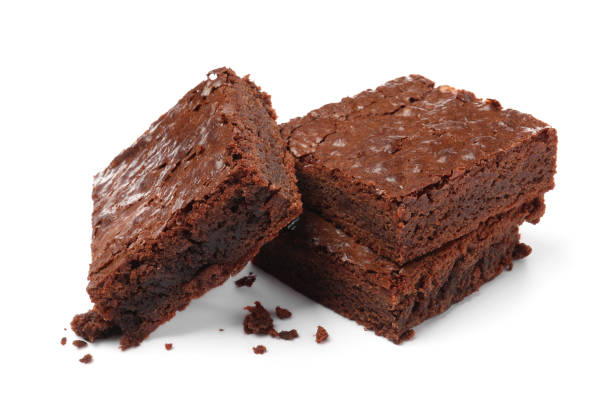 istock Delicious chocolate brownies on white background. Tasty dessert 1443822621
