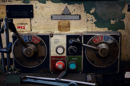 Control panel of a beautiful vintage lathe machine