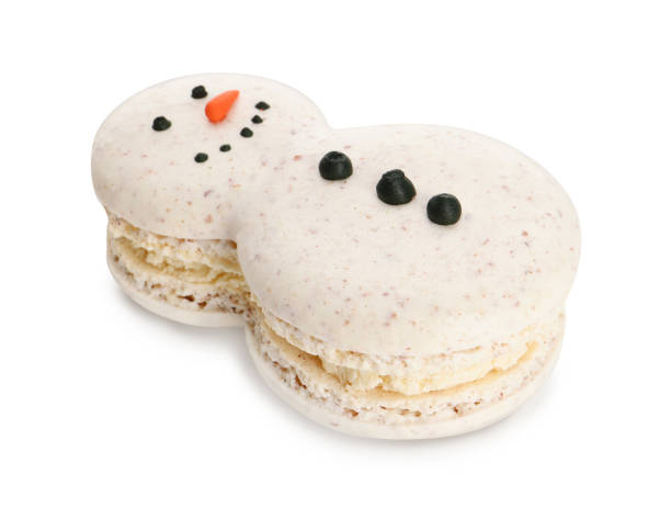 istock Beautiful snowman Christmas macaron isolated on white 1443826410