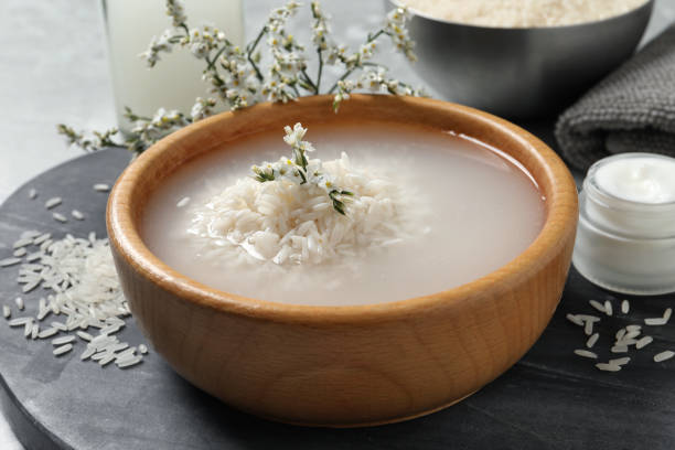 istock Bowl with soaked rice on table, closeup 1443826521