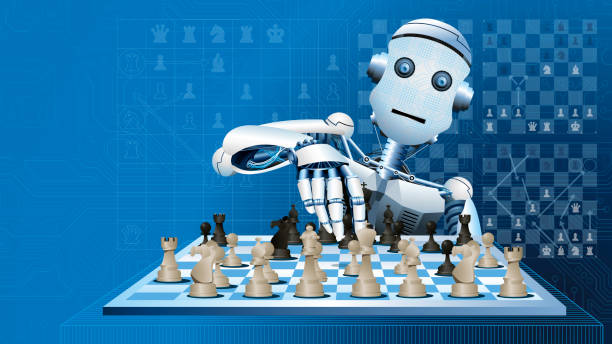 istock White human-shaped robot playing a game of chess, moving a black piece of the board against a blue background with chess strategies 1443826682