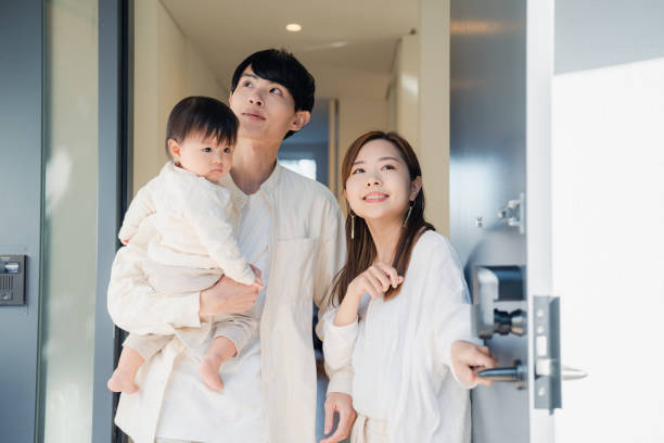 istock Young family going out with their baby 1443828096