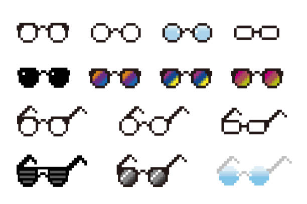 illustrations, cliparts, dessins animés et icônes de lunettes pixel. différents types de lunettes. jeu vectoriel - horn rimmed glasses