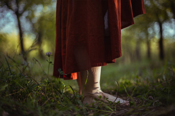 istock Close up barefeeted in forest concept photo 1443830748
