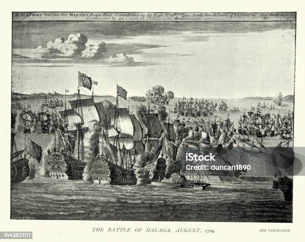 Battle Of Málaga 1704 During The War Of The Spanish Succession Between An Anglodutch Fleet And A French Naval Force Stock Illustration - Download Image Now