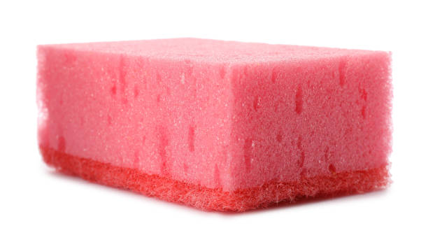 istock Pink cleaning sponge with abrasive red scourer isolated on white 1443832853