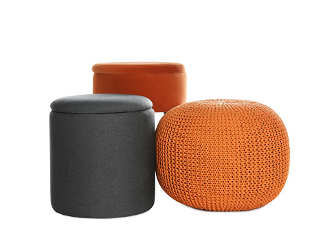 Different poufs on white background. Home design