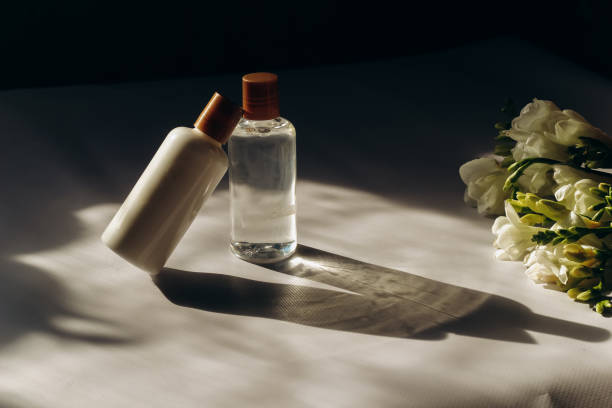 istock Bottles with cosmetics, moisturizing cream and gel on the table 1443835523