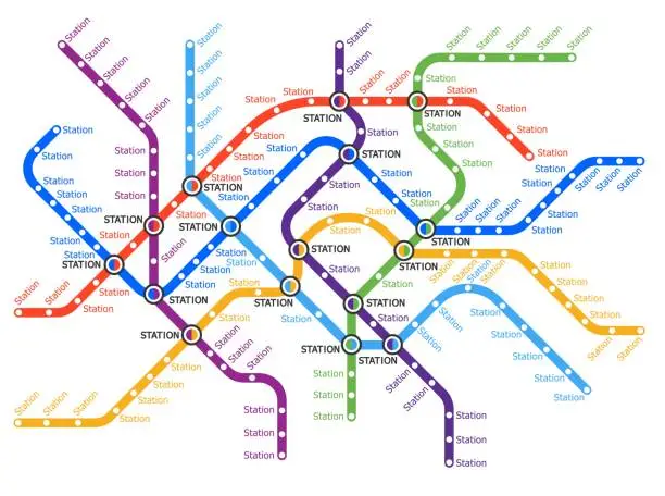 Vector illustration of Metro, underground and subway lines transport map