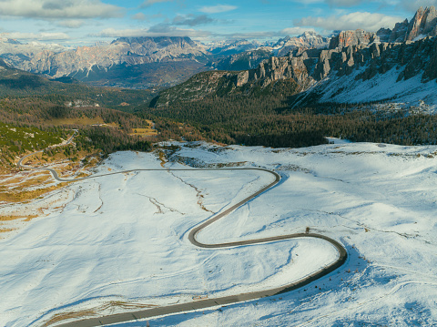 View to the snowcapped Bregenzerwald area at Faschina in Vorarlberg, Austria.