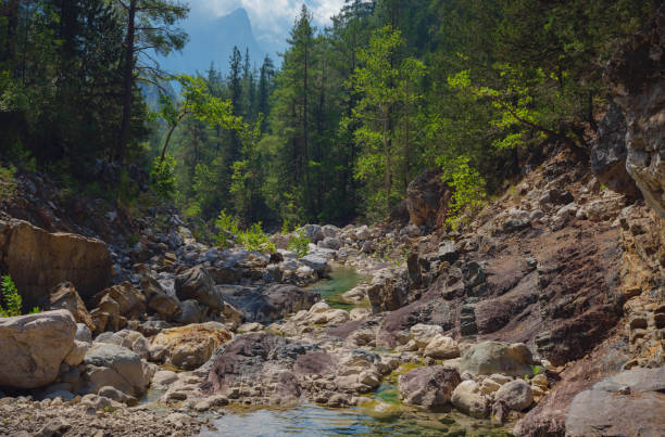 Turkey travel, mediterranean area on a warm summer day, Lycian trail in Goynuk Canyon with beautiful mountain river.