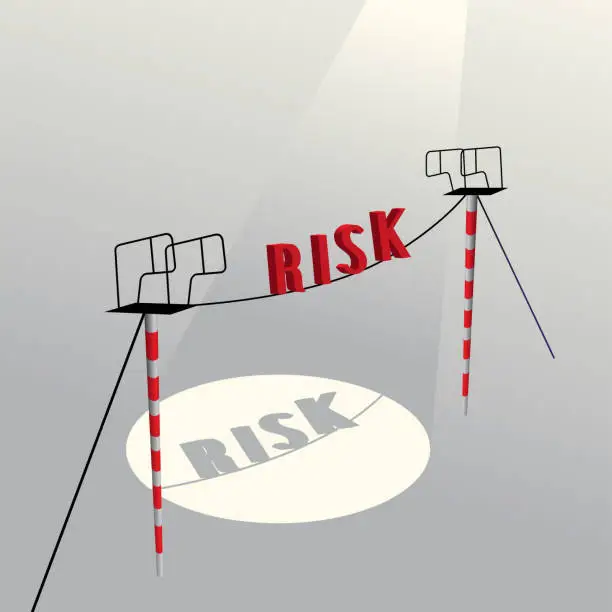 Vector illustration of Tightrope Challenging Risk