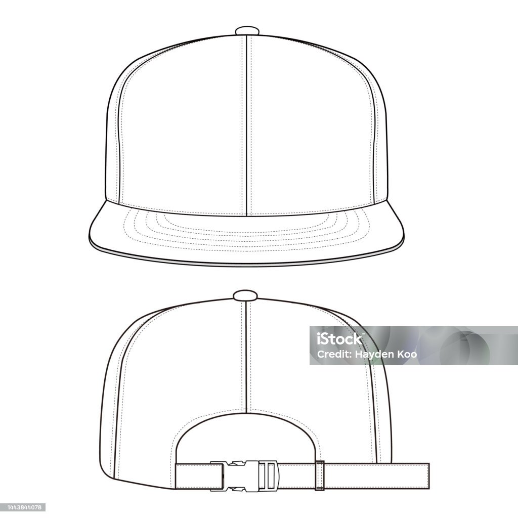 Draw Snapback Cap Snapback Cap Hat Fashion Flat Sketch Stock Illustration - Download ...