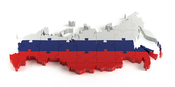 Flag Colors Puzzle Russian Map Design. 3d Rendering