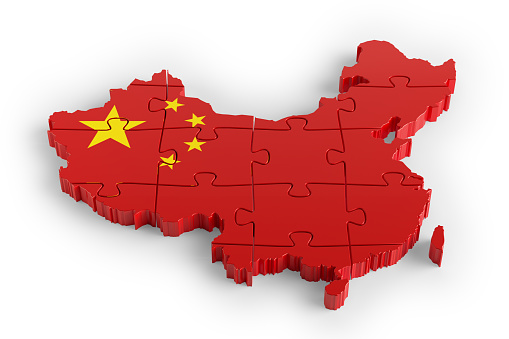 Flag Colors Puzzle China Map Design. 3d Rendering