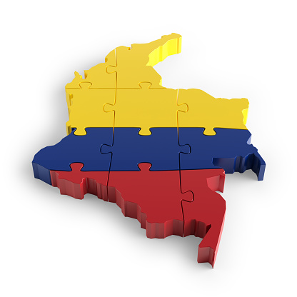 Flag Colors Puzzle Colombia Map Design. 3d Rendering