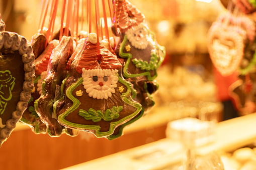 Gingerbread man in Santa Clause Shape at German Christmas Market sweets shop
