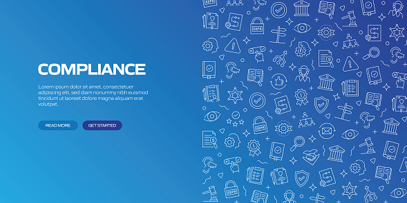 COMPLIANCE Web Banner with Linear Icons, Trendy Linear Style Vector
