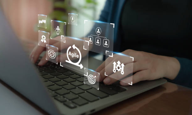istock Agile management, the principles of agile software development and lean management to various management processes, product development lifecycle  and project management. Change driven concept. 1443848163