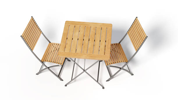 istock Wooden Table with Two Chairs Top Angle. Isolated on White Background with Clipping Path 1443848453