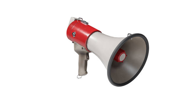 istock Electronic megaphone isolated on white background with Clipping Path. Loud-speaking device 1443848459