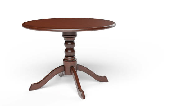 istock Round brown wooden retro table. Dining table isolated on white background. Clipping path included. 1443848494