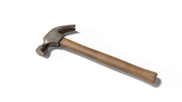 istock Lying hammer with a wooden handle against a white background with clipping path 1443848572
