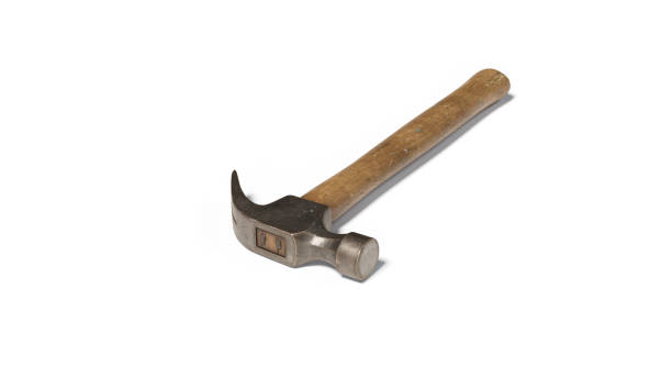 istock Lying hammer with a wooden handle against a white background with clipping path 1443848585