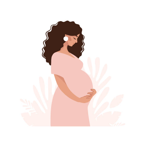 Beautiful Pregnant Woman Mom Is Waiting For The Birth Of A Baby A Flat  Illustration On A Background Of Leaves Maternity And Pregnancy Cartoon  Design Modern Vector Illustration Stock Illustration - Download