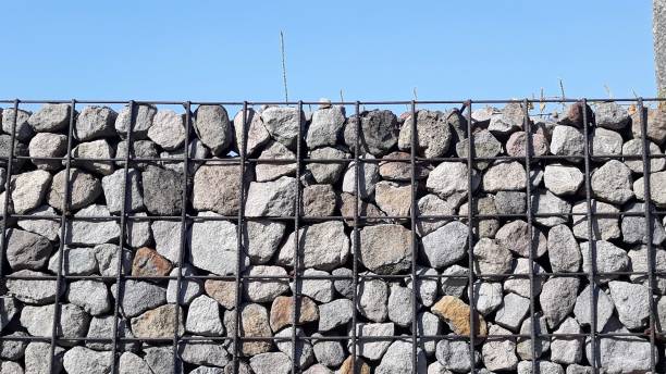istock gabion wall with wire garden wall steel. on park 1443850699