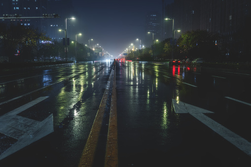 City ​​Road At Rainy Night