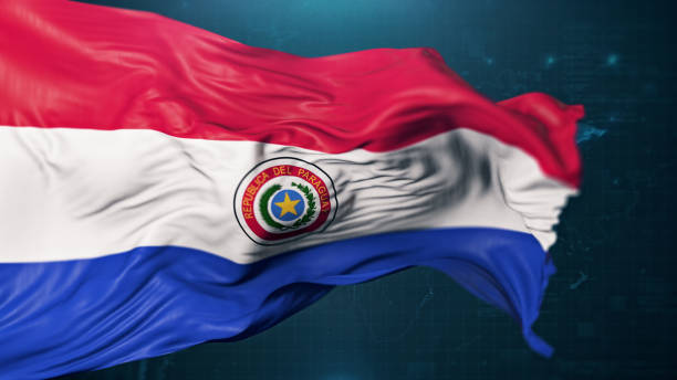 Flag of Paraguay on dark blue background. 3D render