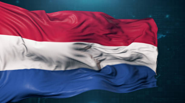 istock Flag of Netherlands on dark blue background 1443854440