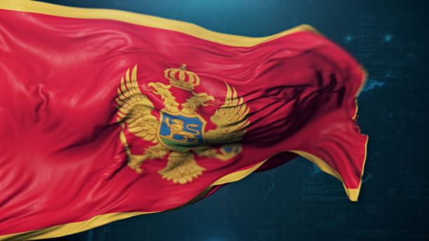 istock Flag of Montenegro on dark blue background 1443854471