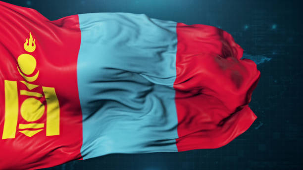 Flag of Mongolia on dark blue background. 3D render