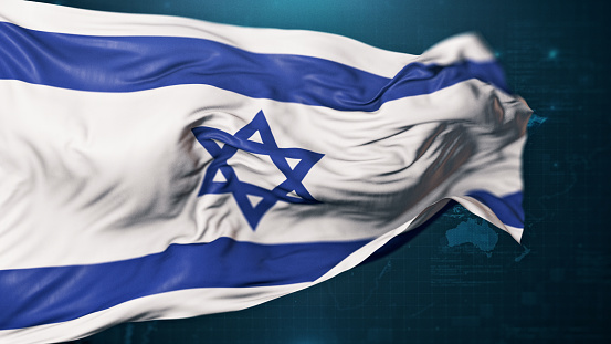 Flag of Israel on dark blue background. 3D render