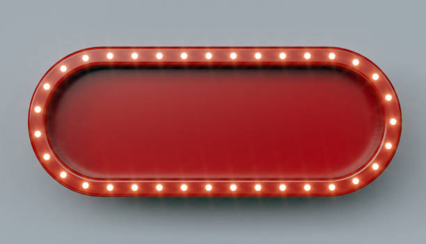 istock Red retro billboard in oval shape with glowing neon lights - 3D Rendering 1443855365