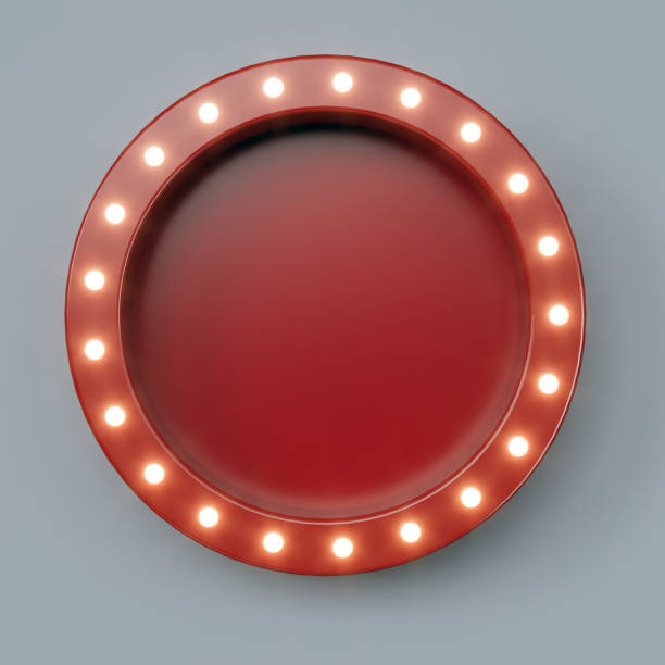istock Red retro billboard in round shape with glowing neon lights - 3D Rendering 1443855373