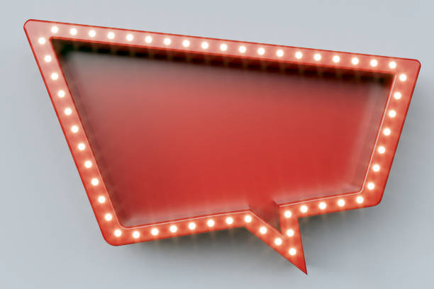 istock Red retro billboard as uneven speech bubble shape with glowing neon lights - 3D Rendering 1443855376