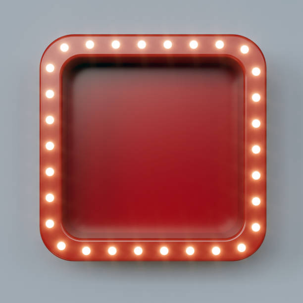 istock Red retro billboard in square shape with glowing neon lights - 3D Rendering 1443855379