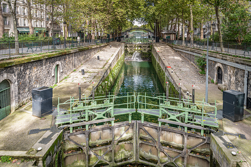 A lock on the Saint Martin Canal, Paris, France