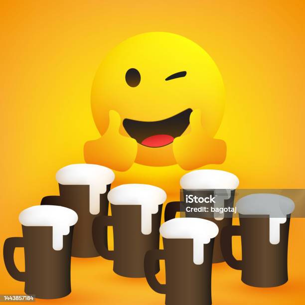 Emoji With Beer Mugs Stock Illustration - Download Image Now ...